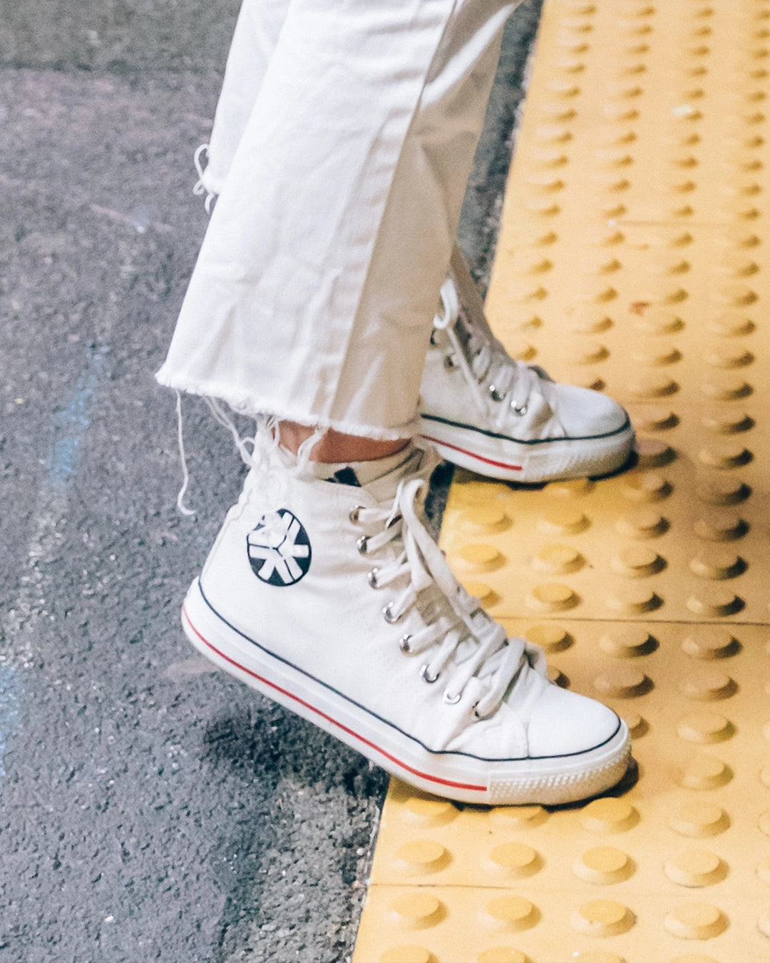 White Stripe Vegan High Top Sneakers Certified Fair Trade Etiko