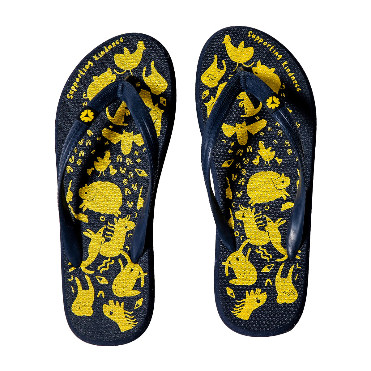 Natural Rubber Thongs - Edgar's Mission (Navy Blue with Yellow Print)