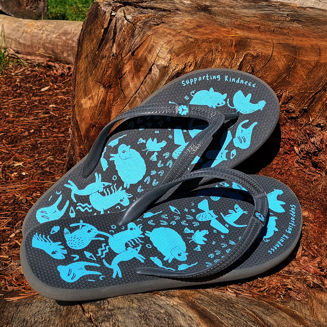 Natural Rubber Thongs - Edgar's Mission (Charcoal with Light Blue)