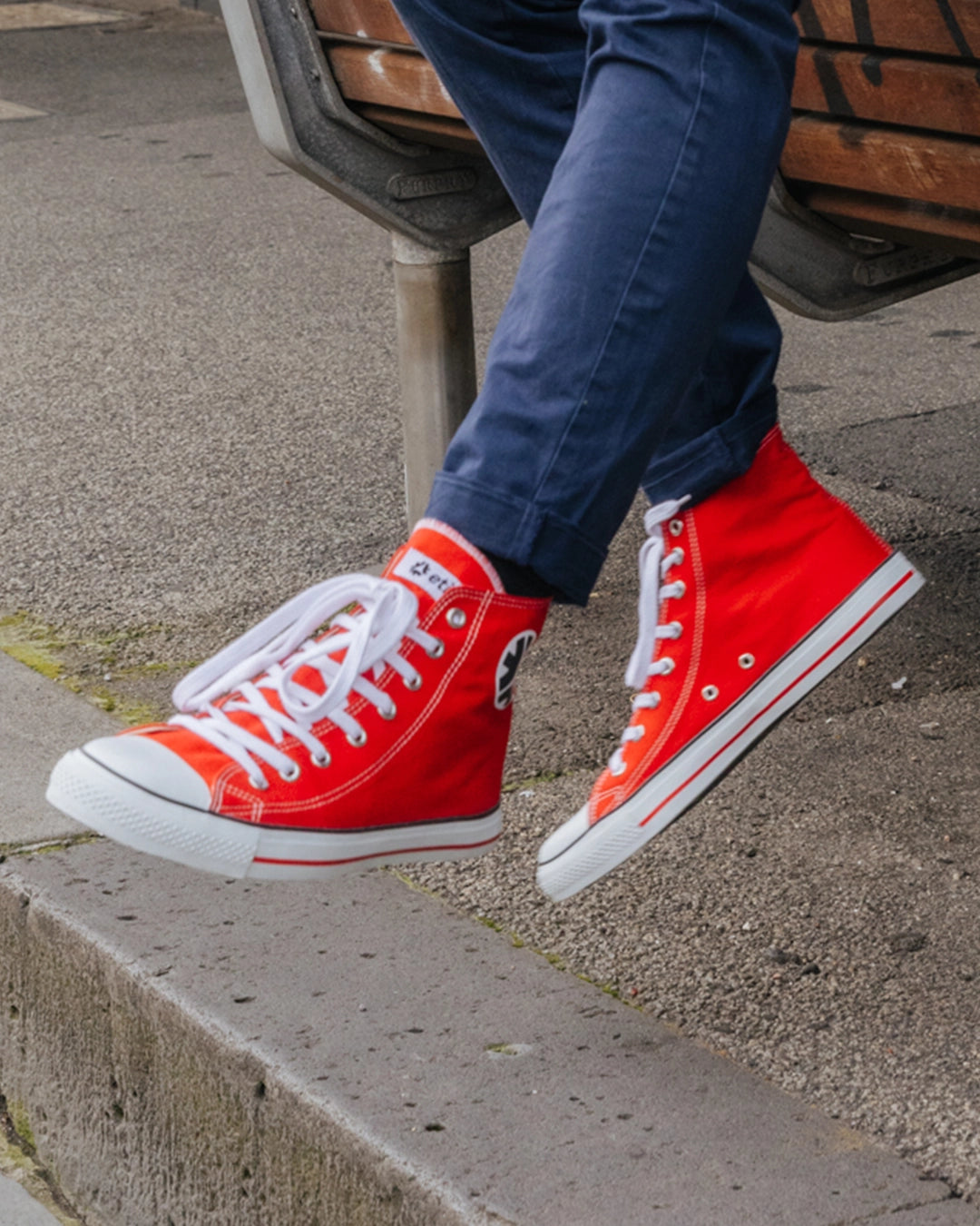 Etiko Vegan High Top Red and White Sneakers Organic and Fairtrade Certified Ethical Sneakers