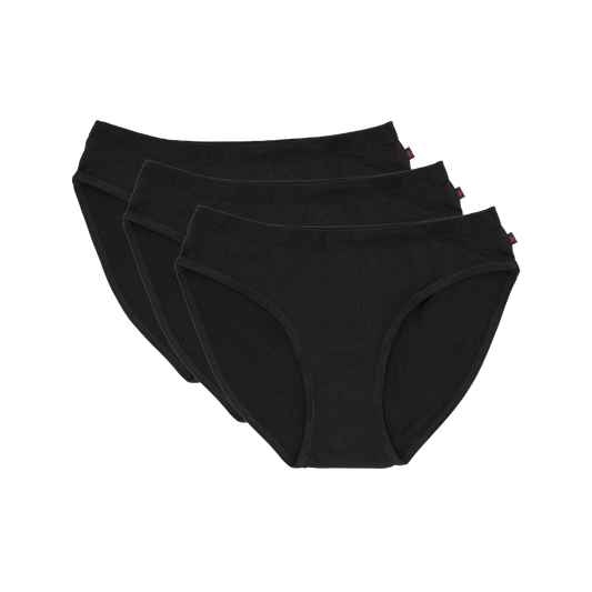 Organic Cotton Women's Bikini Underwear Black Bundle deals, Fairtrade Certified, Pack of three