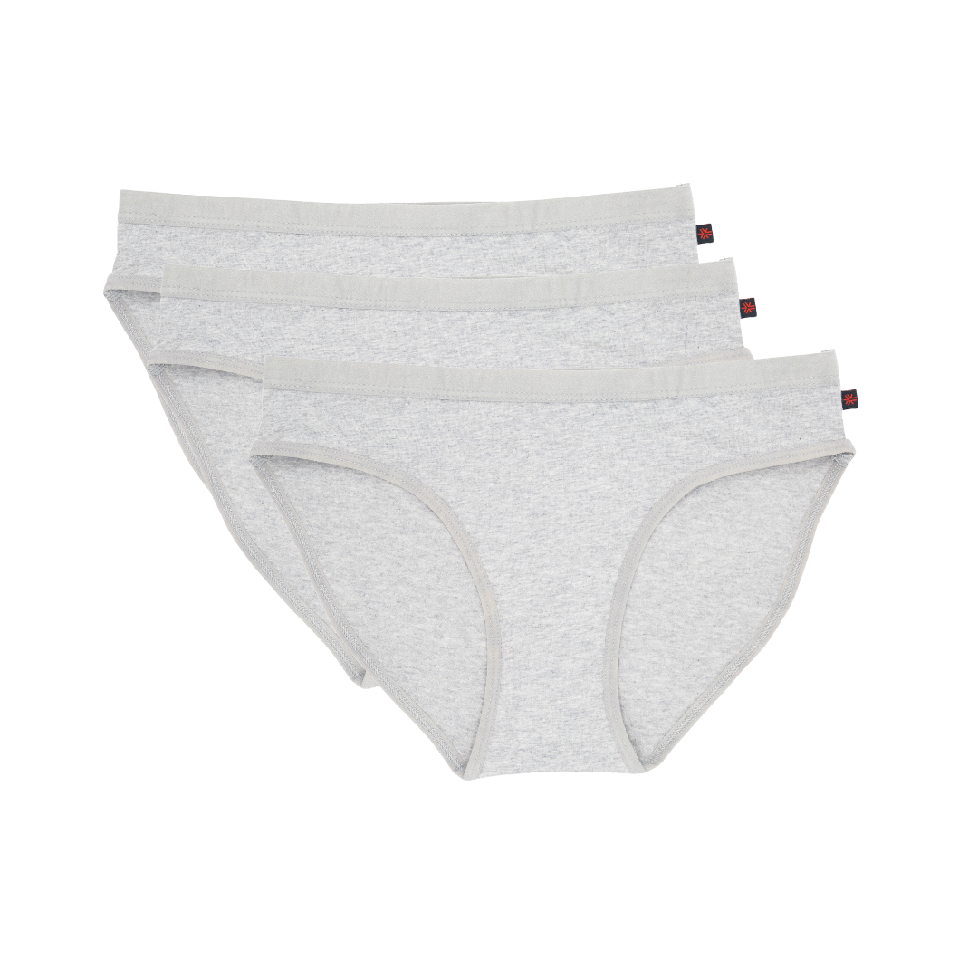 Etiko grey coloured soft organic cotton bikini style ethical underwear in a pack of three bundle