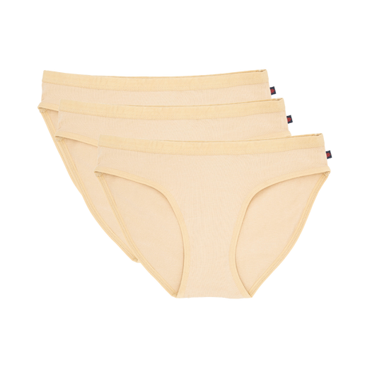 Pack of three soft organic cotton nude bikini style ethical underwear, Fairtrade certified
