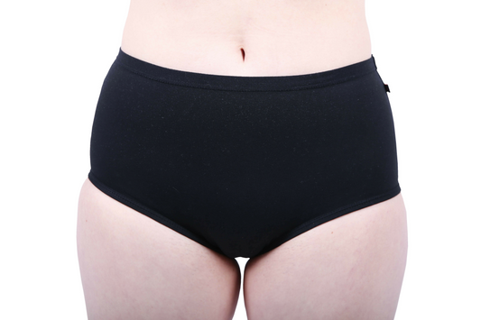 Etiko black full brief ethical underwear with a elasticated waist, fairtrade certified