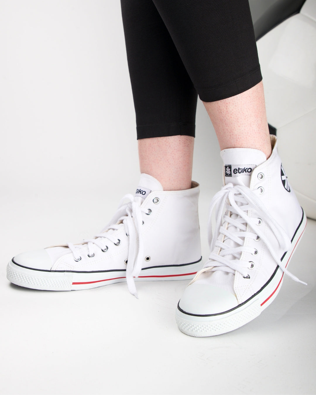 White Stripe Vegan High Top Sneakers Certified Fair Trade Etiko