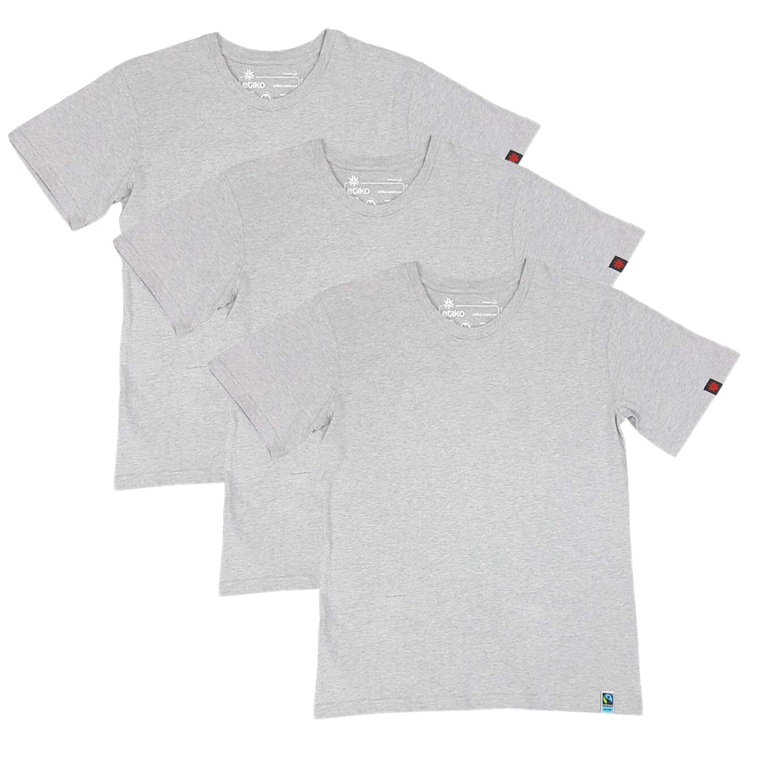 Etiko Fairtrade Certified Organic Cotton Grey Marle Unisex T-Shirt Bundle, Eco-Friendly