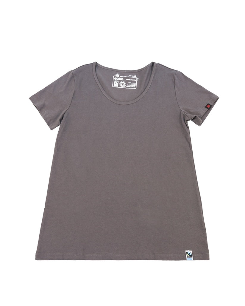 Etiko Fairtrade Certified Organic Cotton Charcoal Womens Round Neck T-Shirt, Eco-Friendly