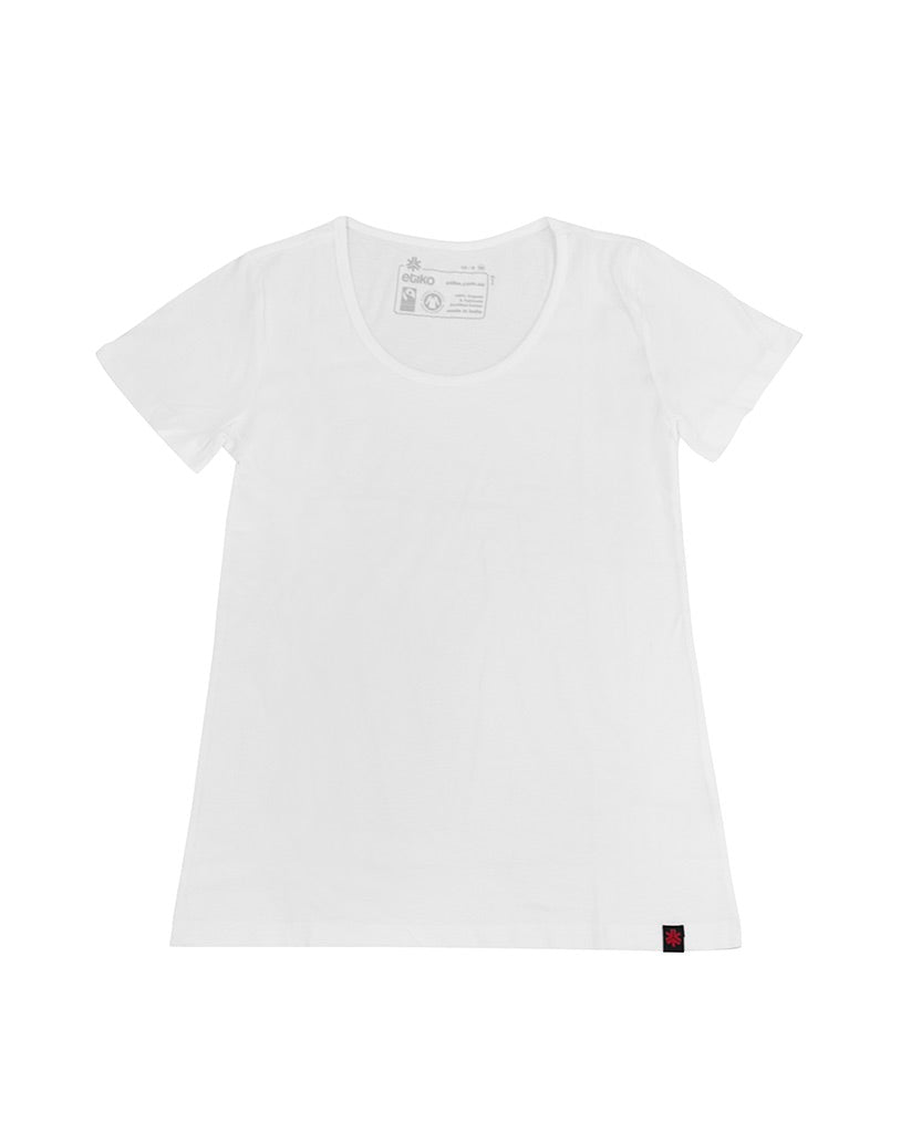 Etiko Fairtrade Certified Organic Cotton White Womens Round Neck T-Shirt, Eco-Friendly