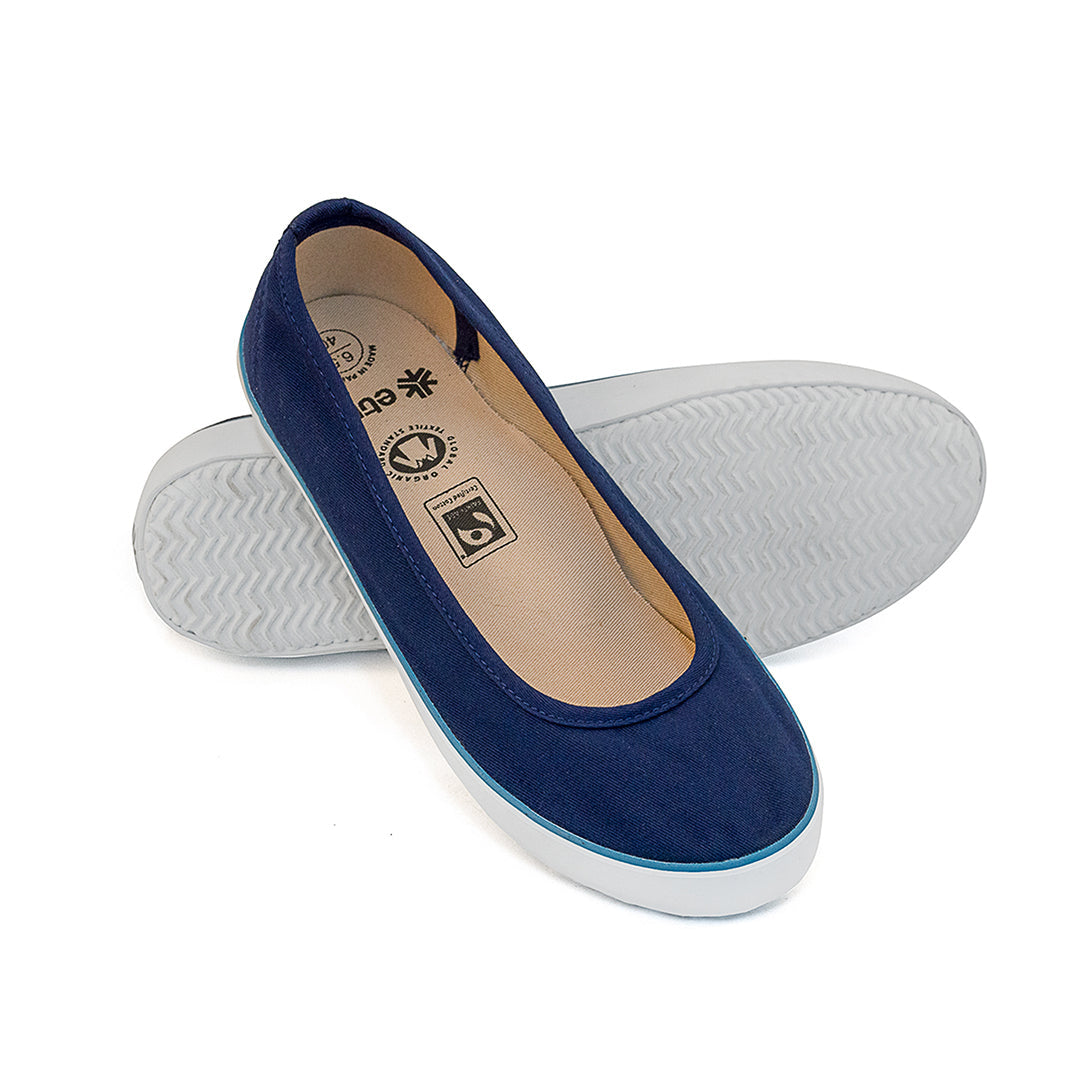 Etiko Vegan Ballet Flats Blue and White Sneakers Organic and Fairtrade Certified Ethical Sneakers