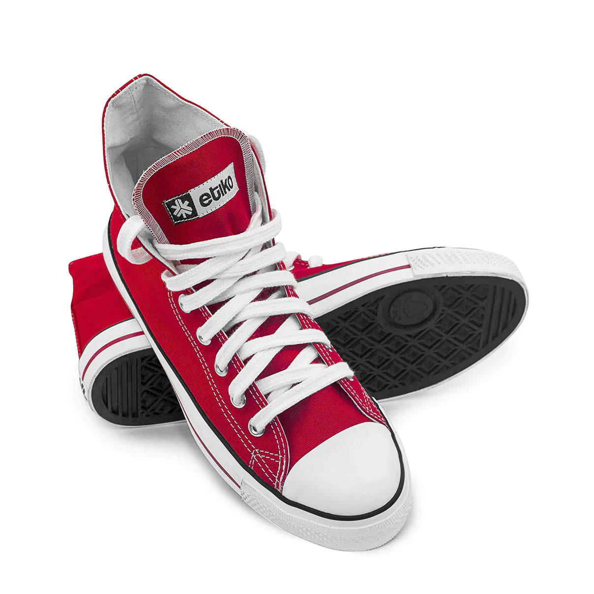 Etiko Fairtrade Certified High Top Style Red and White Kids Sneakers, Eco-Friendly