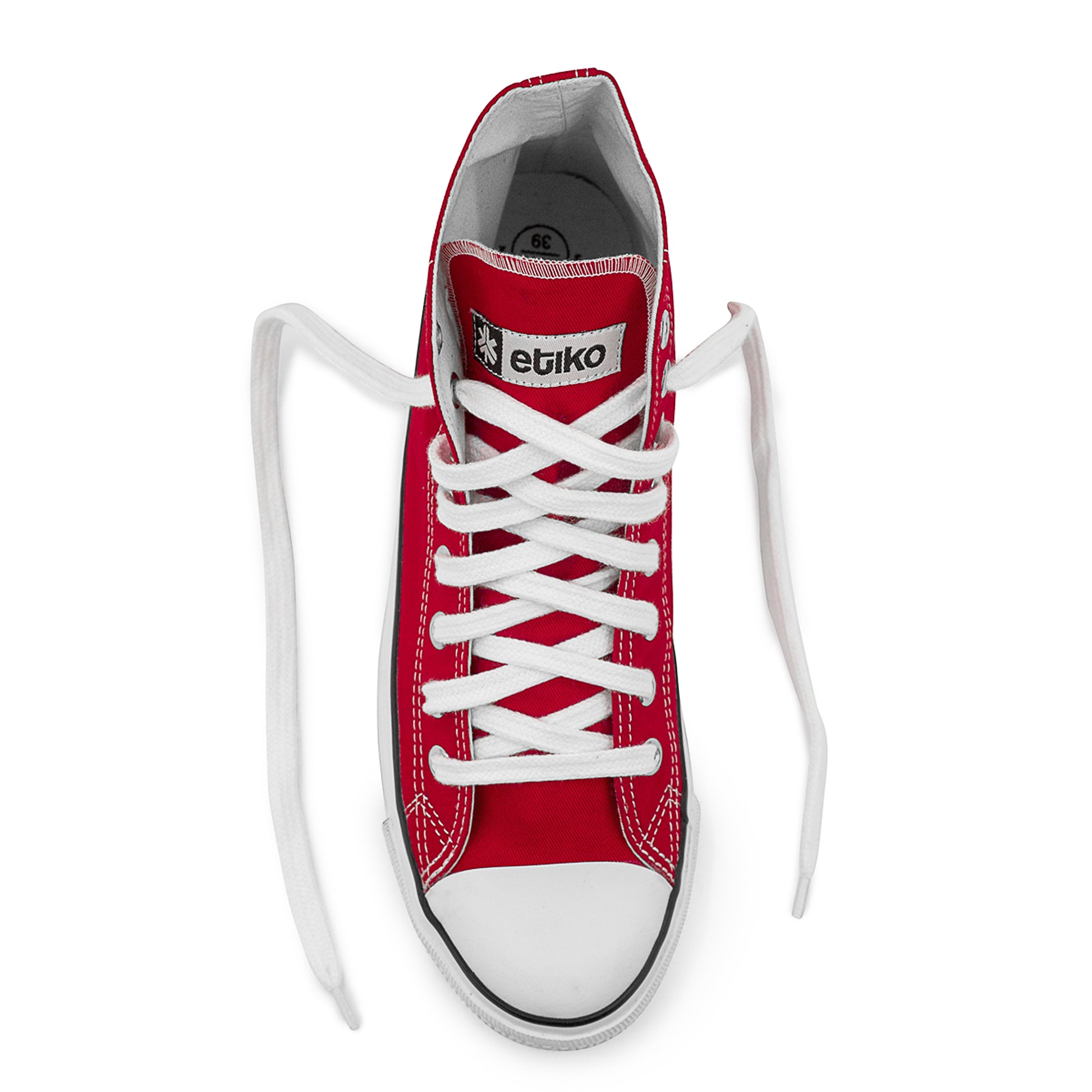 Etiko Vegan High Top Red and White Sneakers Organic and Fairtrade Certified Ethical Sneakers