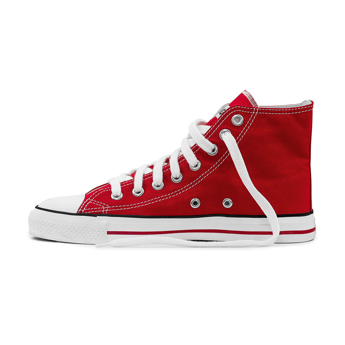 Etiko Fairtrade Certified High Top Style Red and White Vegan Sneakers, Eco-Friendly