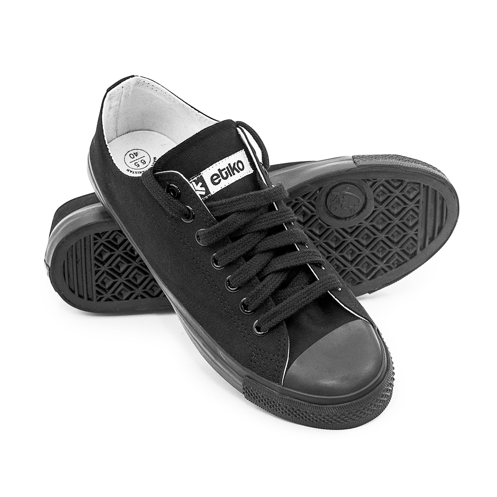 All Black Vegan Lowcut Sneakers Certified Fair Trade Etiko