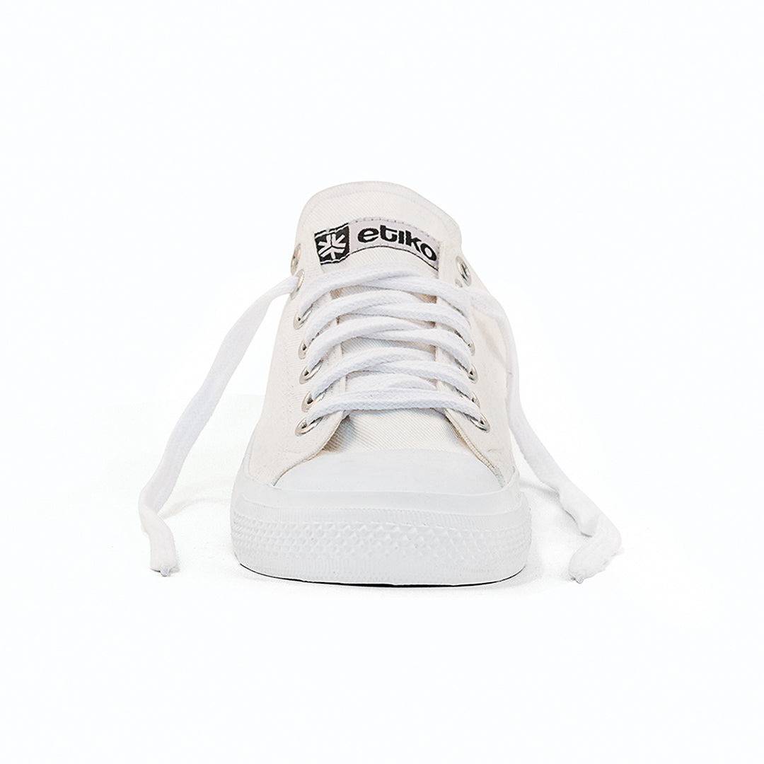 Etiko Fairtrade Certified Low Cut Style All White Vegan Sneakers, Eco-Friendly