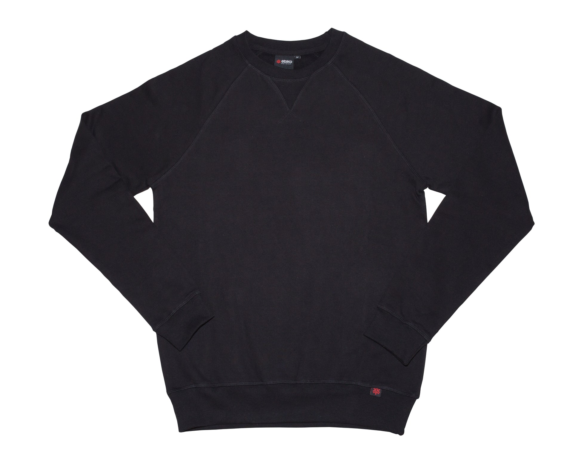 Etiko black organic cotton crew neck top with long sleeves, ethically made, certified organic