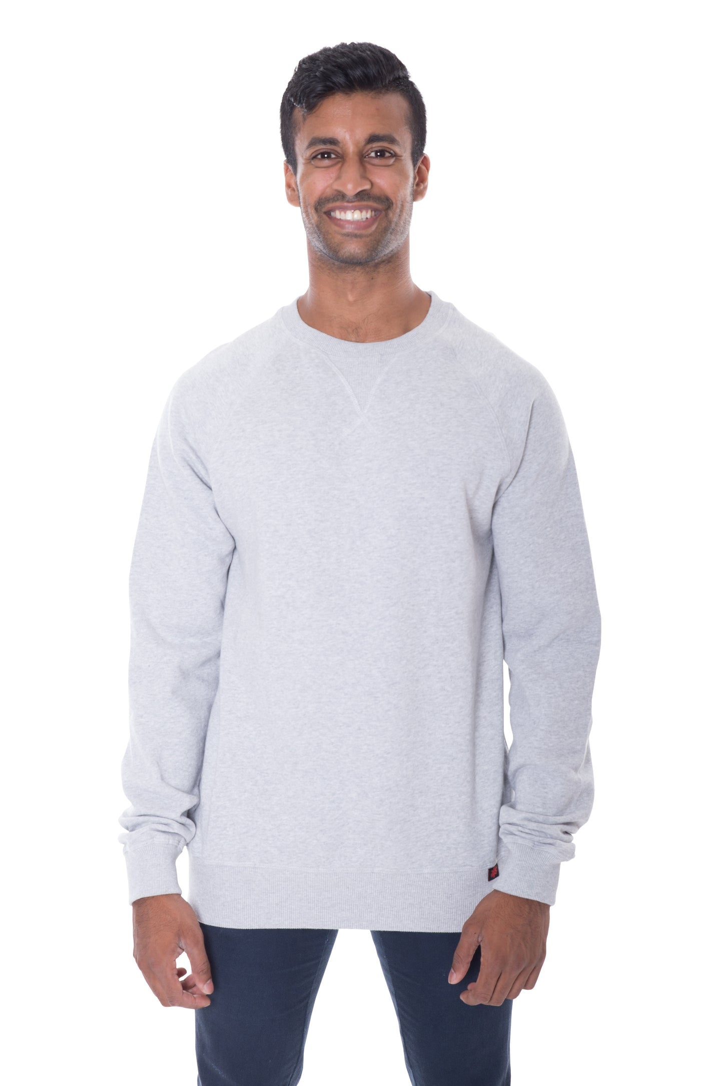 Etiko grey organic cotton crew neck top with long sleeves, ethically made, certified organic