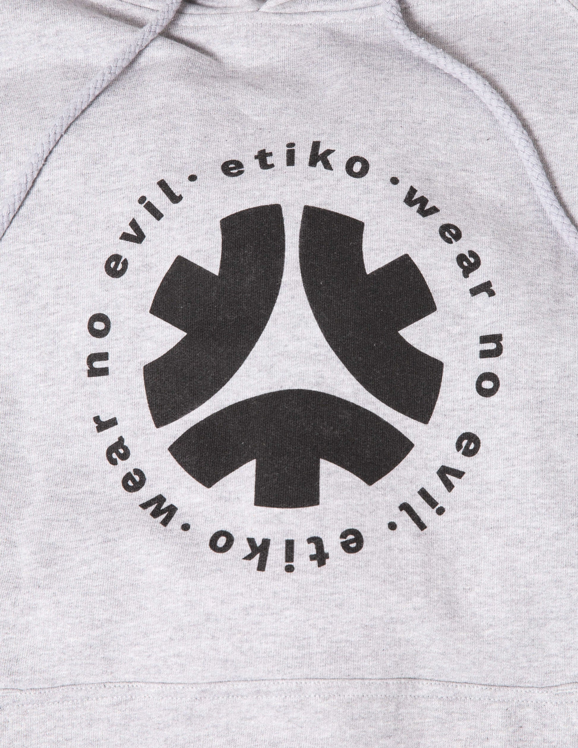 Etiko Fairtrade Certified Organic Cotton Wear No Evil Printed Grey and Black Unisex Pullover Hoodie