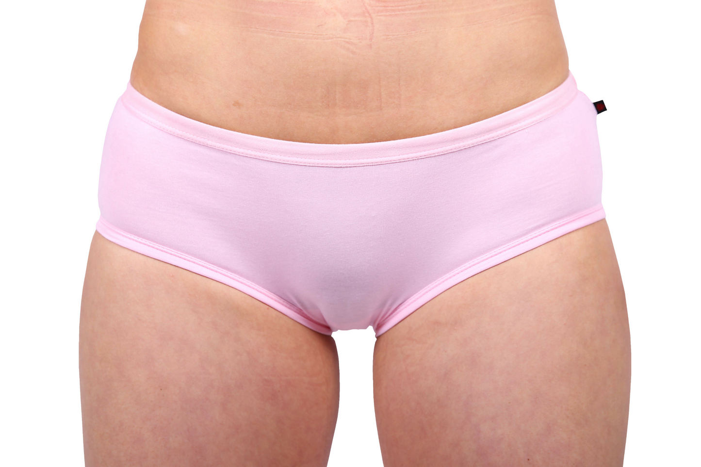 Soft or light pink boyleg/boyfit underwear, ethically made with fairtrade certified organic cotton.