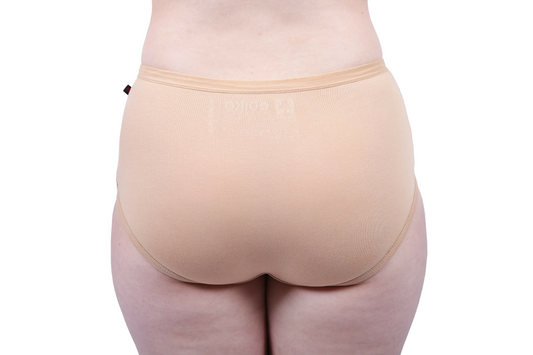 Skin or Nude coloured soft fairtrade certified organic cotton full brief ethical womens underwear 