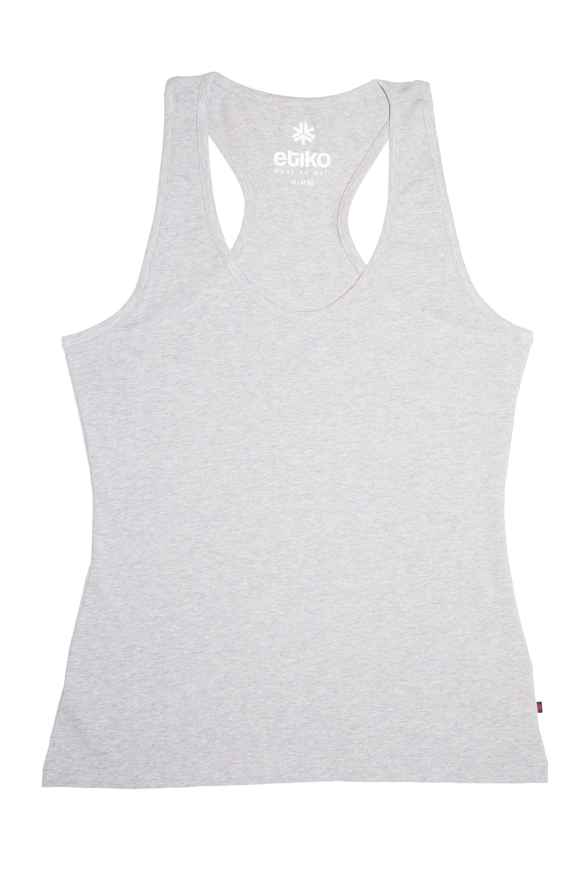 Grey tank top with racerback ethically made of fairtrade certified organic cotton