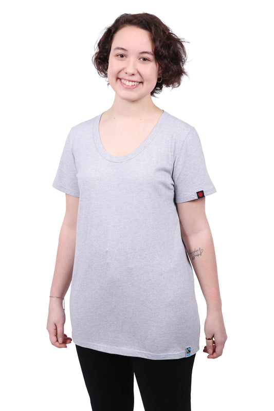   Etiko Fairtrade Certified Organic Cotton Grey Marle Womens Round Neck T-Shirt, Eco-Friendly
