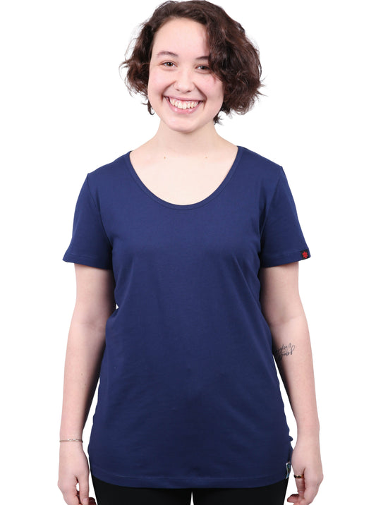 Etiko Fairtrade Certified Organic Cotton Navy Womens Round Neck T-Shirt, Eco-Friendly