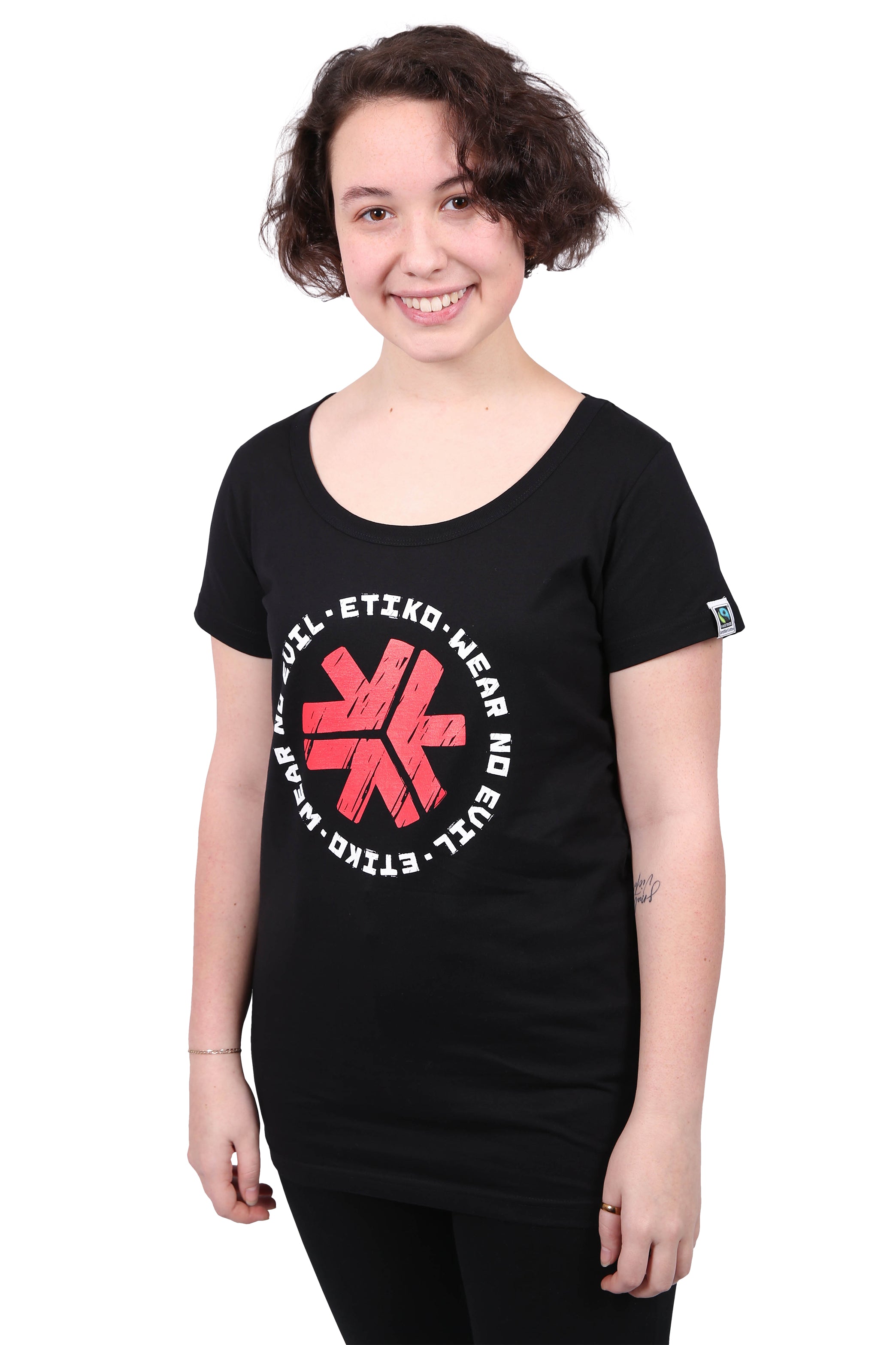 Women s Printed Black Organic Cotton T Shirt